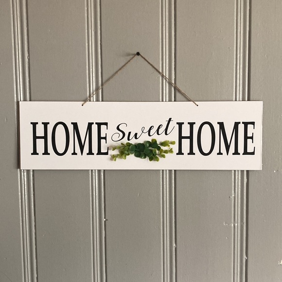 NWT White w/ Black HOME SWEET HOME 🍃 Horizontal Wooden Decor Sign w/ Greenery - Picture 11 of 13